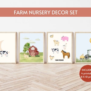 Farm Nursery Wall Art Digital Download | Rustic Baby Room Decor | Barn, Tractor, Farm Animals & Cow Prints | Country Printable Set