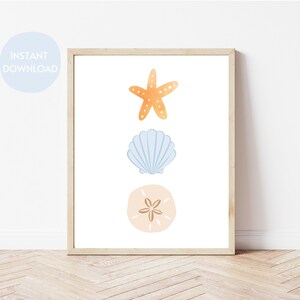 Seashell Wall Art Digital Download | Coastal Beach Print | Starfish, Shell & Sand Dollar Poster | Ocean Nursery Decor | Instant Download