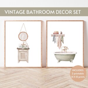 Vintage Bathroom Print Set: Farmhouse Bathtub & Sink Decor (Digital Download)