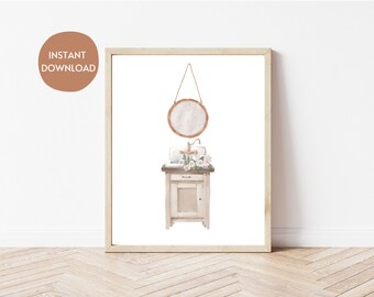 Vintage Bathroom Sink Printable Wall Art | Roses, Vanity, Mirror (Digital Download)