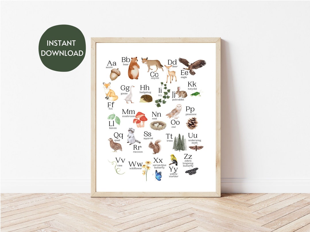 Woodland Animal Alphabet Poster: Rustic ABC Nursery Art (digital ...