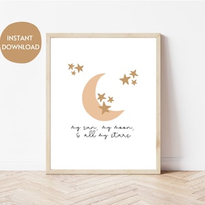 My Sun My Moon My Stars Printable, Celestial Nursery Wall Art, Boho Moon and Stars Digital Download, Neutral Baby Room Decor