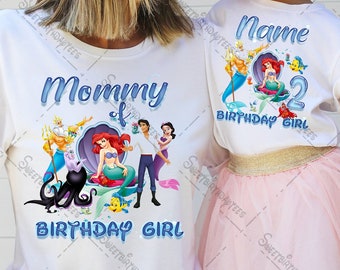 Mermaid Birthday Shirt, Ariel Birthday shirt, Ariel Mermaid family matching birthday shirt, Ariel theme tshirt, mermaid theme Tshirt