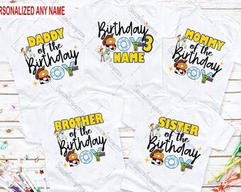 Camiseta de cumpleaños de Toy Story, camisetas familiares de Toys Story, camiseta personalizada para niño, regalo de cumpleaños para niños, camiseta de fiesta de cumpleaños de Toy Story