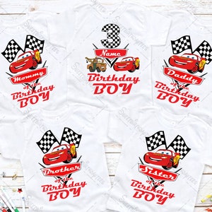 Autos inspiriert Geburtstag T-Shirt, Autos Lightning Mcqueen Thema Party T-Shirt, personalisierte Geburtstag Auto Shirt Kinder, Rennauto Geburtstag Shirt