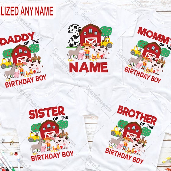 Chemise d'anniversaire de ferme, famille de ferme personnalisée assortie t-shirt d'anniversaire, t-shirt d'anniversaire sur le thème de la ferme, t-shirts d'anniversaire de basse-cour, t d'anniversaire