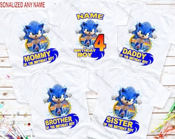Personalized Sonic Birthday shirt, Custom Sonic Shirt, Sonic Hedgehog Birthday Shirt, Birthday Boy Girl Shirt, Custom Family Birthday Shirt