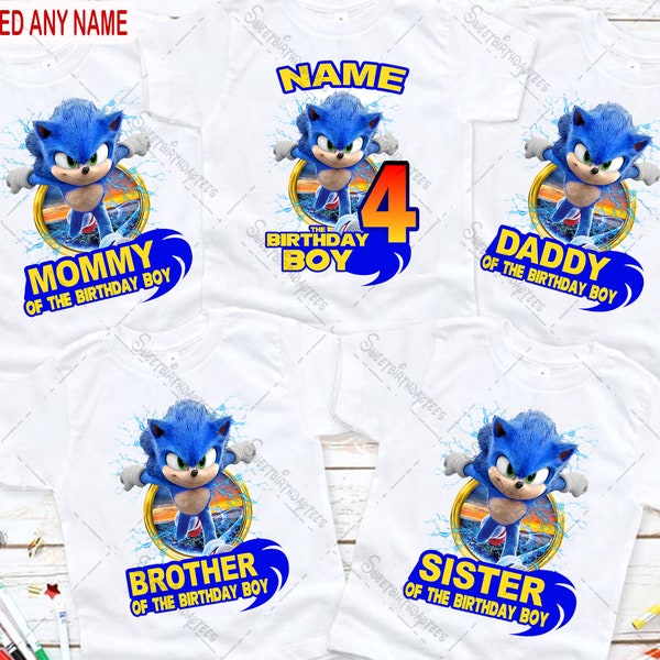 Personalized Sonic Birthday shirt, Custom Sonic Shirt, Sonic Hedgehog Birthday Shirt, Birthday Boy Girl Shirt, Custom Family Birthday Shirt