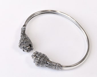 Lion heads sterling silver 925 oxidized handmade bendable greek bracelet