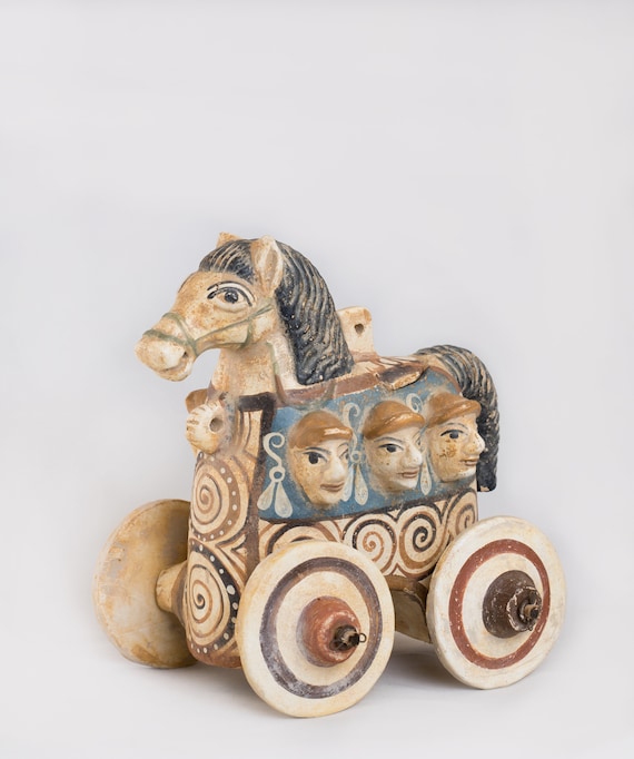 Greek ceramic wheeling Trojan Horse ancient toy hand made | Etsy