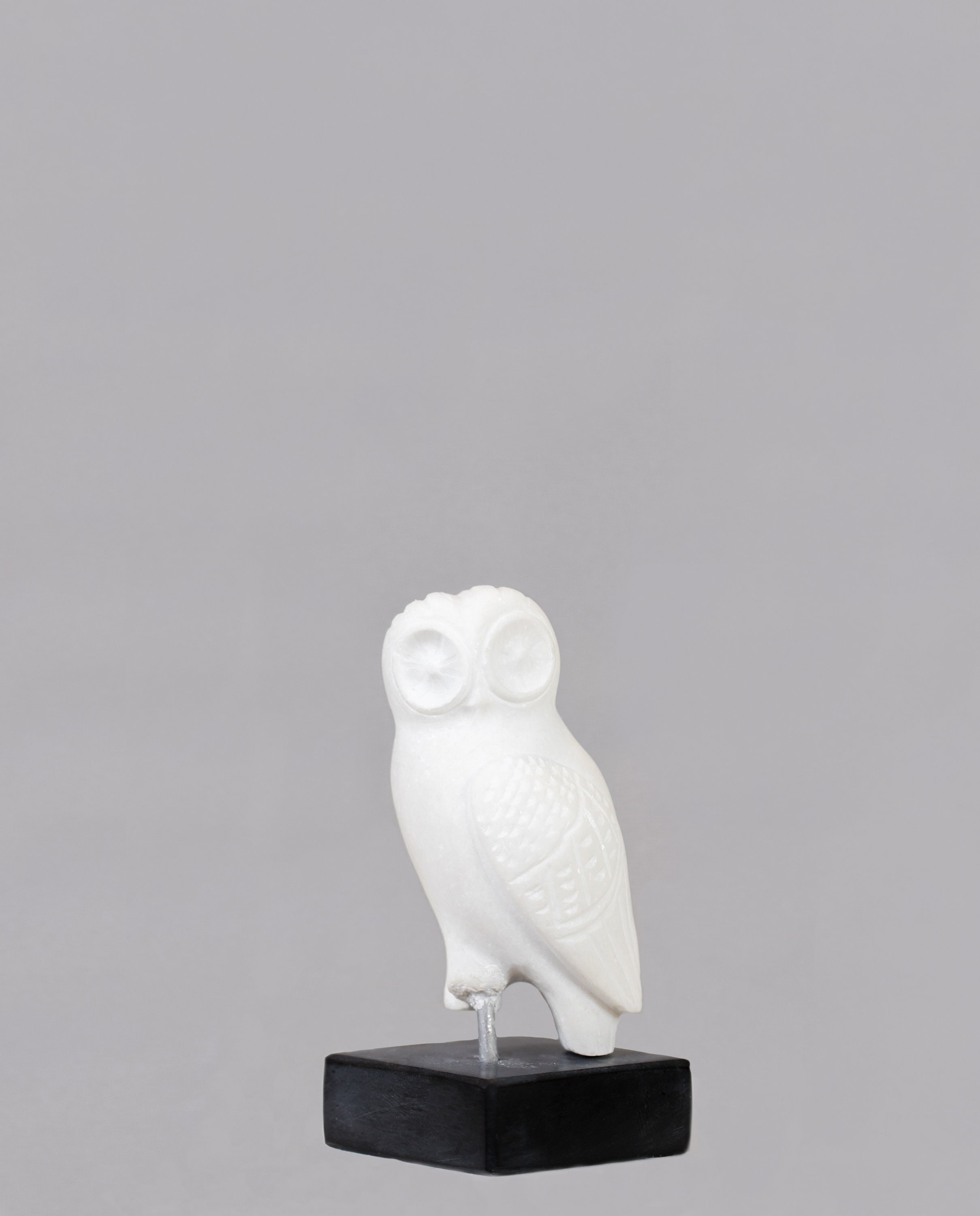 Owl of Athena greek marble sculpture   on marble base handmade carved greek godess symbol of wisdom