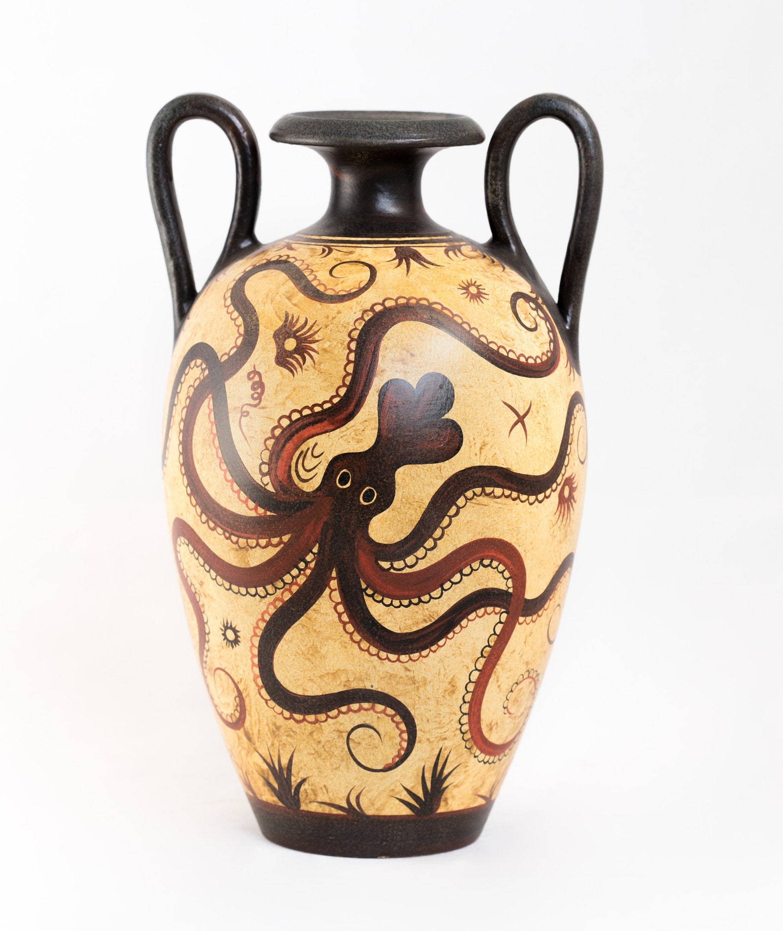 Greek Minoan Art Pottery Amphora Vase With Octopus Ancient Crete Museum Copy Handmade in Greece