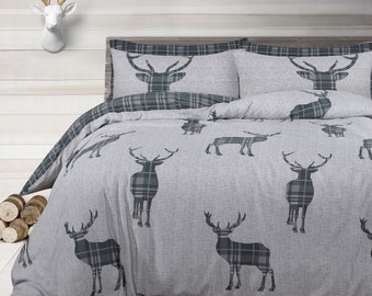 Stag Duvet Set - Grey and Navy