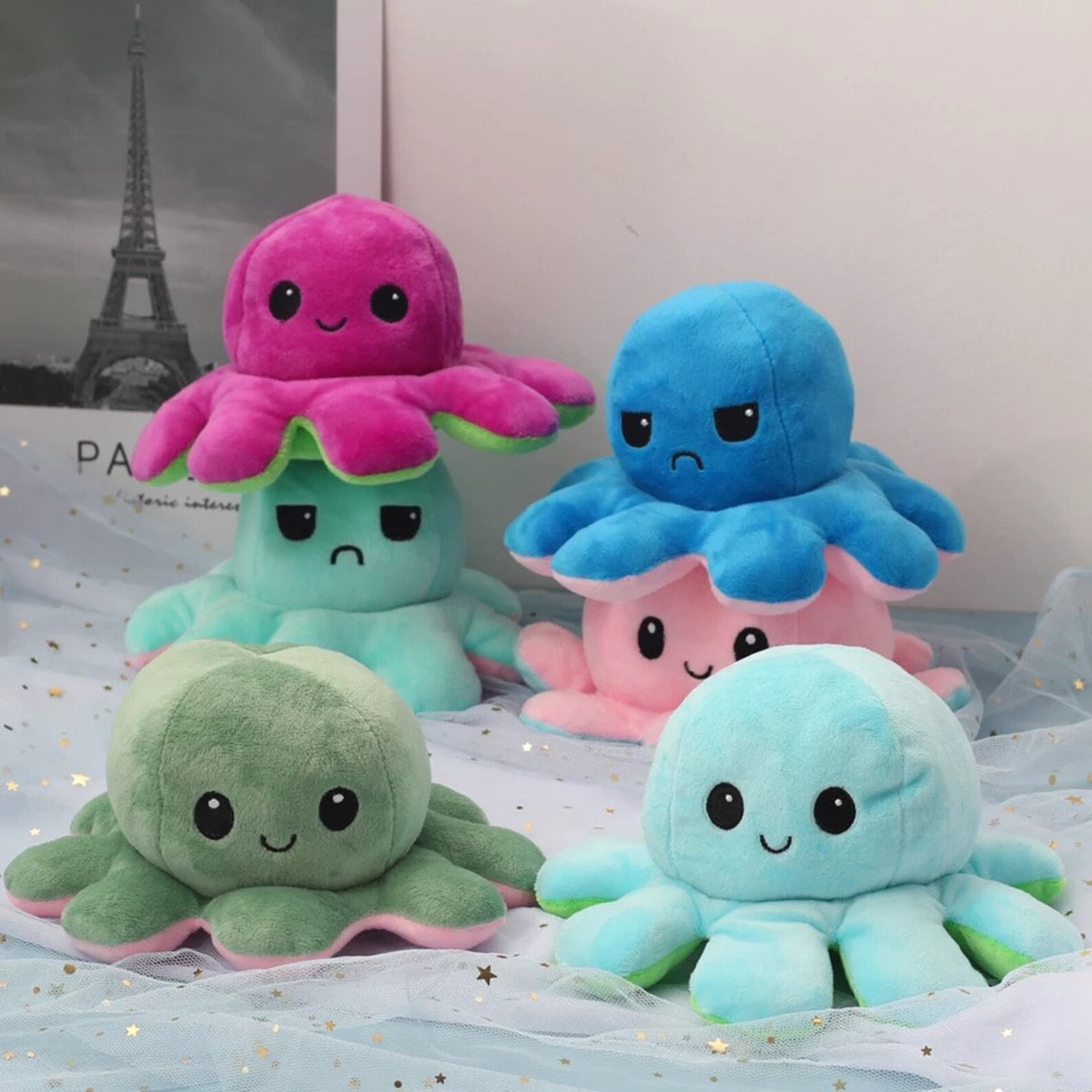 Octopus Plush Angry/ Happy Moodie Reversible Flip Stuffed Etsy