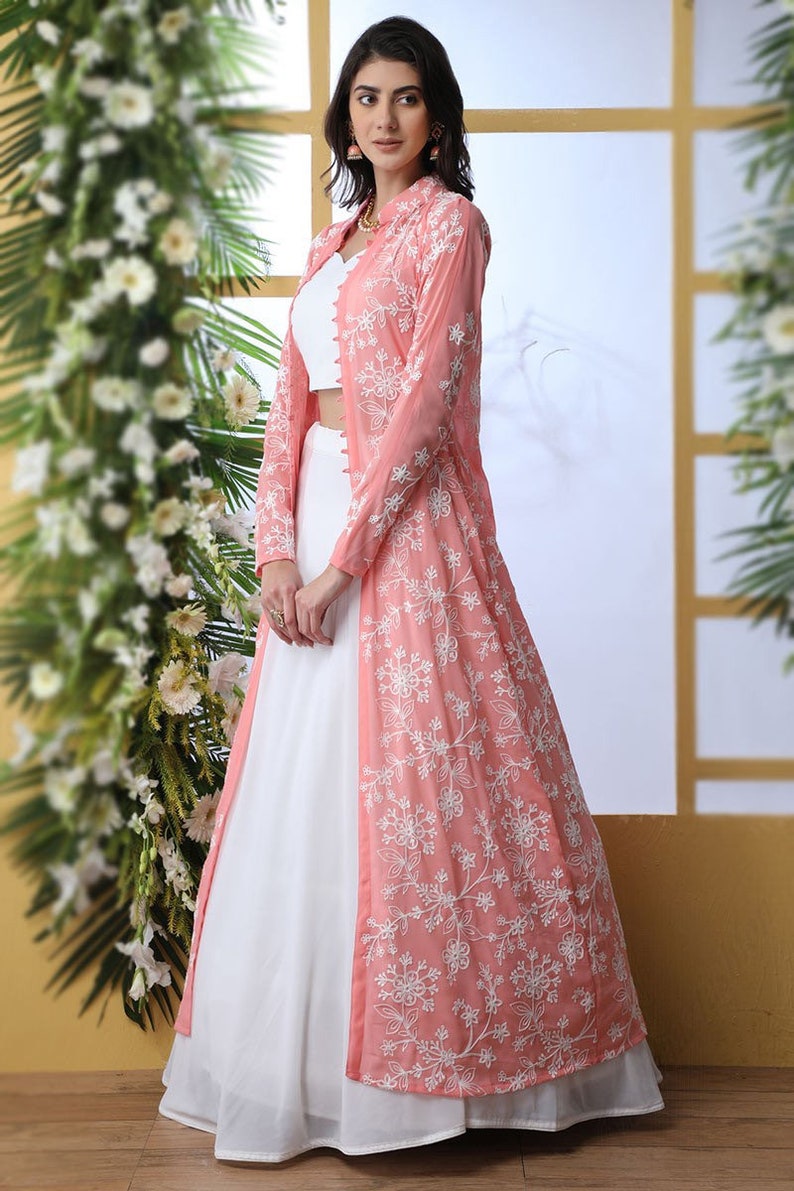 Latest Bollywood Lehengas in White With Sweet Pink Koti Etsy