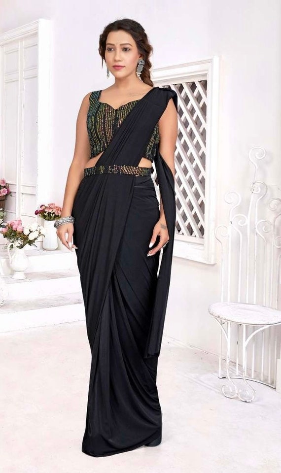 Ready to were Black Saree with Blouse & Belt