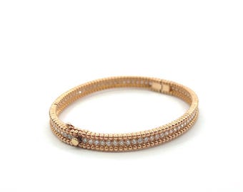 18K Rose Gold Bangle Bracelet with Small Diamonds