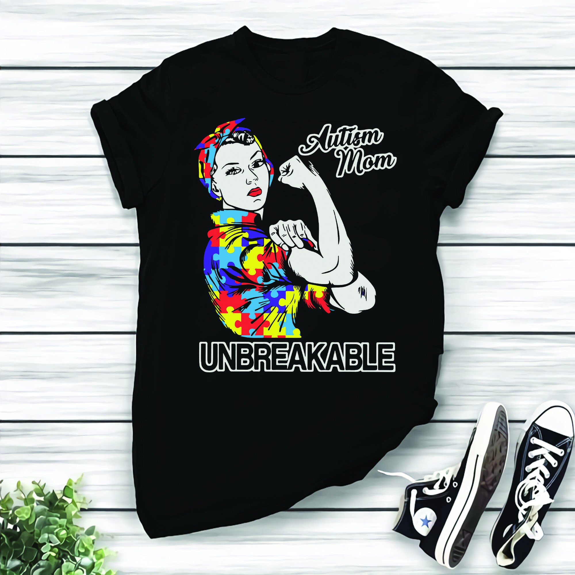 Download Mom SVG Autism Mom Unbreakable Rosie the Riveter Strong | Etsy