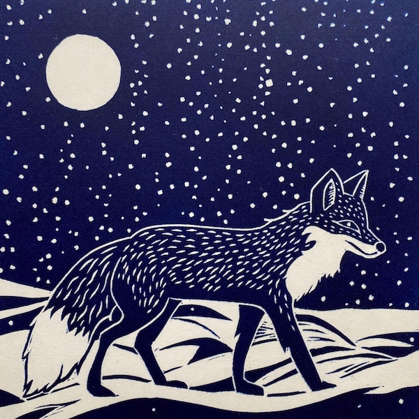 Imprimé lino fait main - Renard hivernal