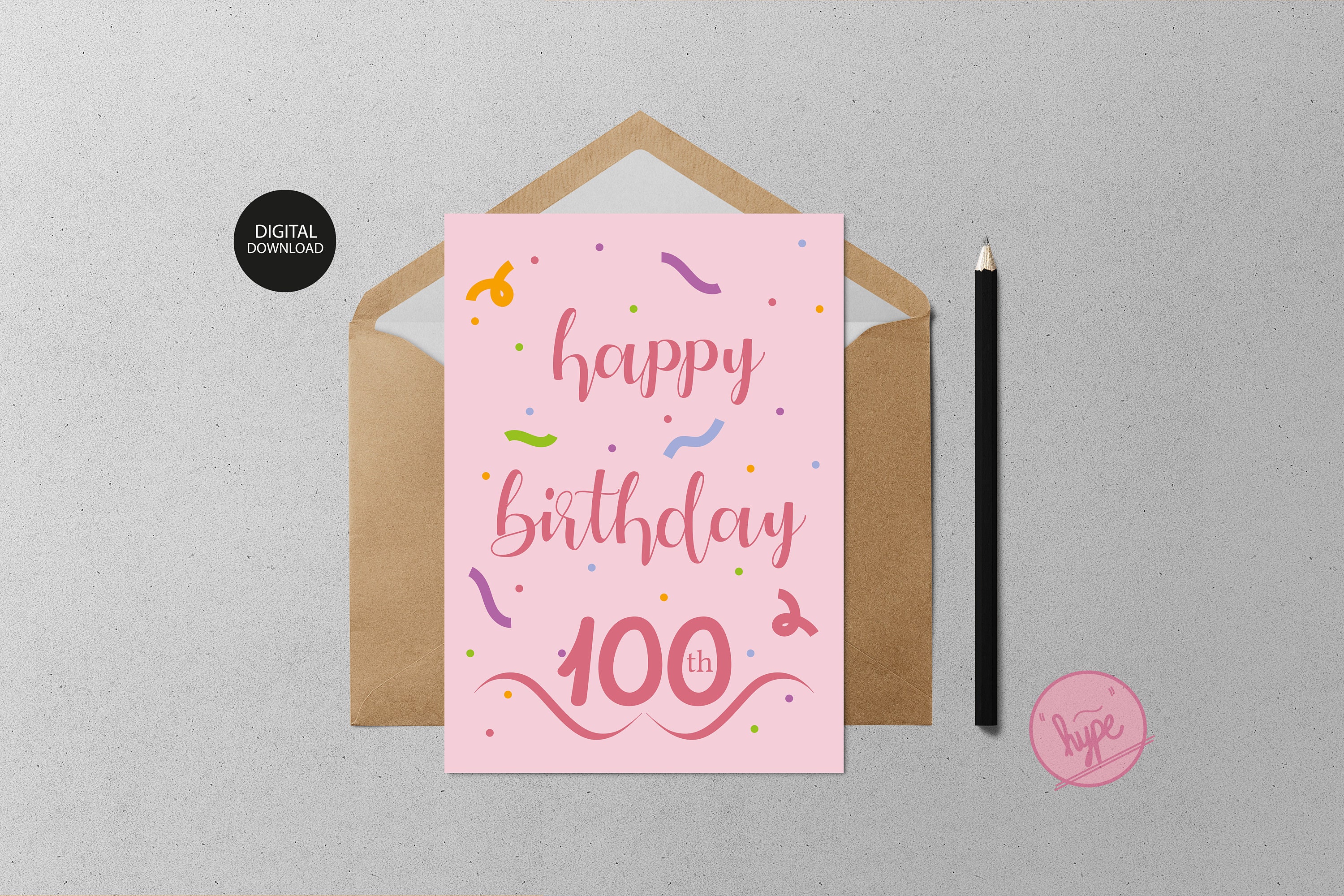 Colored 100th Birthday Card Printable Happy Birthday Greeting | Etsy