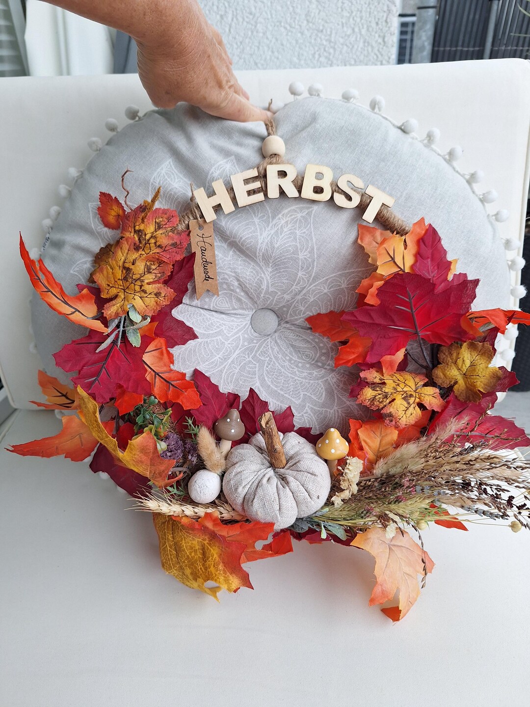 Herbst Türkranz 30cm Mit Granatblüten - Künstlicher Herbstkranz Für Haustür Und Wand