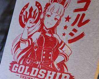 Goldship Screen Printed Shirt  Uma Musume Anime Handmade Graphic Tee