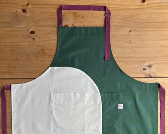 Colour Block Handmade Apron - Drop Print - Oat/Forest - 100% Cotton