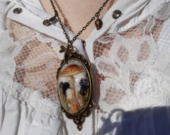Mushroom and Dried Flowers Cabochon Earring and Necklace Set