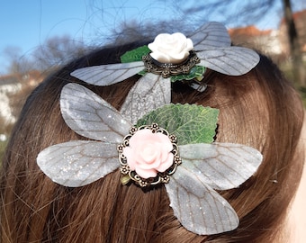 Fairy Wing and Rose Hairclips
