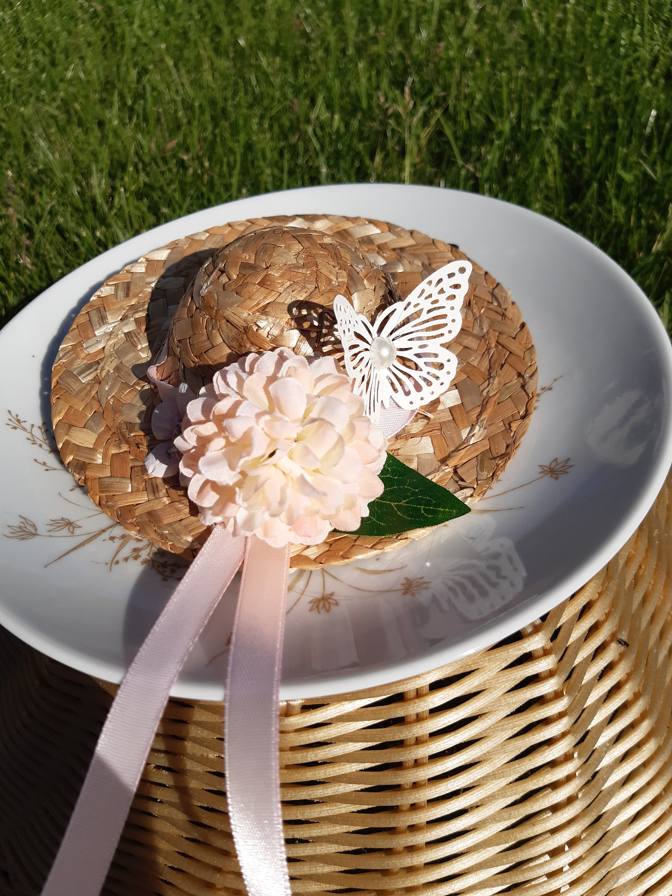 Mini Floral Straw Hat (customizable)