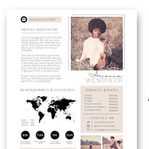 One Page Influencer Media Kit Template, Influencer Outreach Canva Template, Editable Instagram Tiktok Youtube PR Rate Sheet, UGC Portfolio