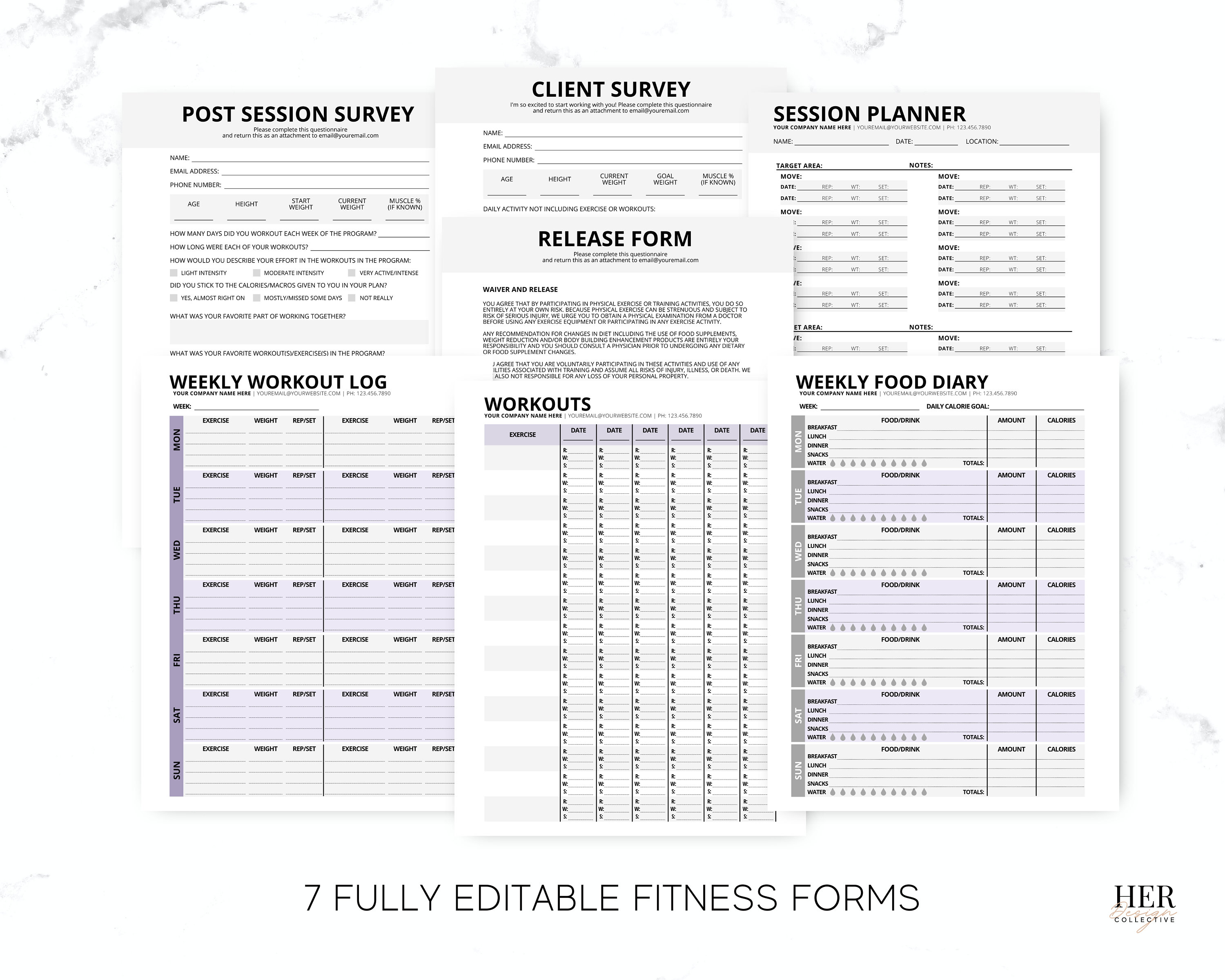 Personal Training Forms Template, Fitness Client Intake, Workout Logs ...