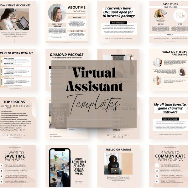 Virtual Assistant Instagram Templates, VA Posts, IG VA Canva Template, Editable Virtual Assistant Social Media Templates