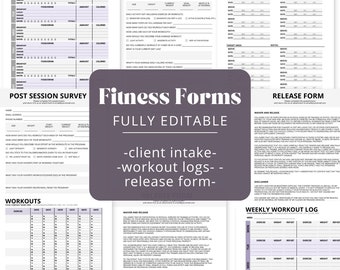 Personal Training Forms Template, Fitness Client Intake, Workout Logs (Canva Editable)