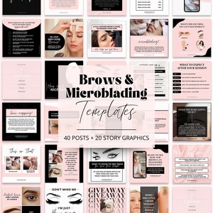 Brows Instagram Templates, Microblading Posts, IG Eyebrows Canva Template, Editable Microblading Social Media Templates