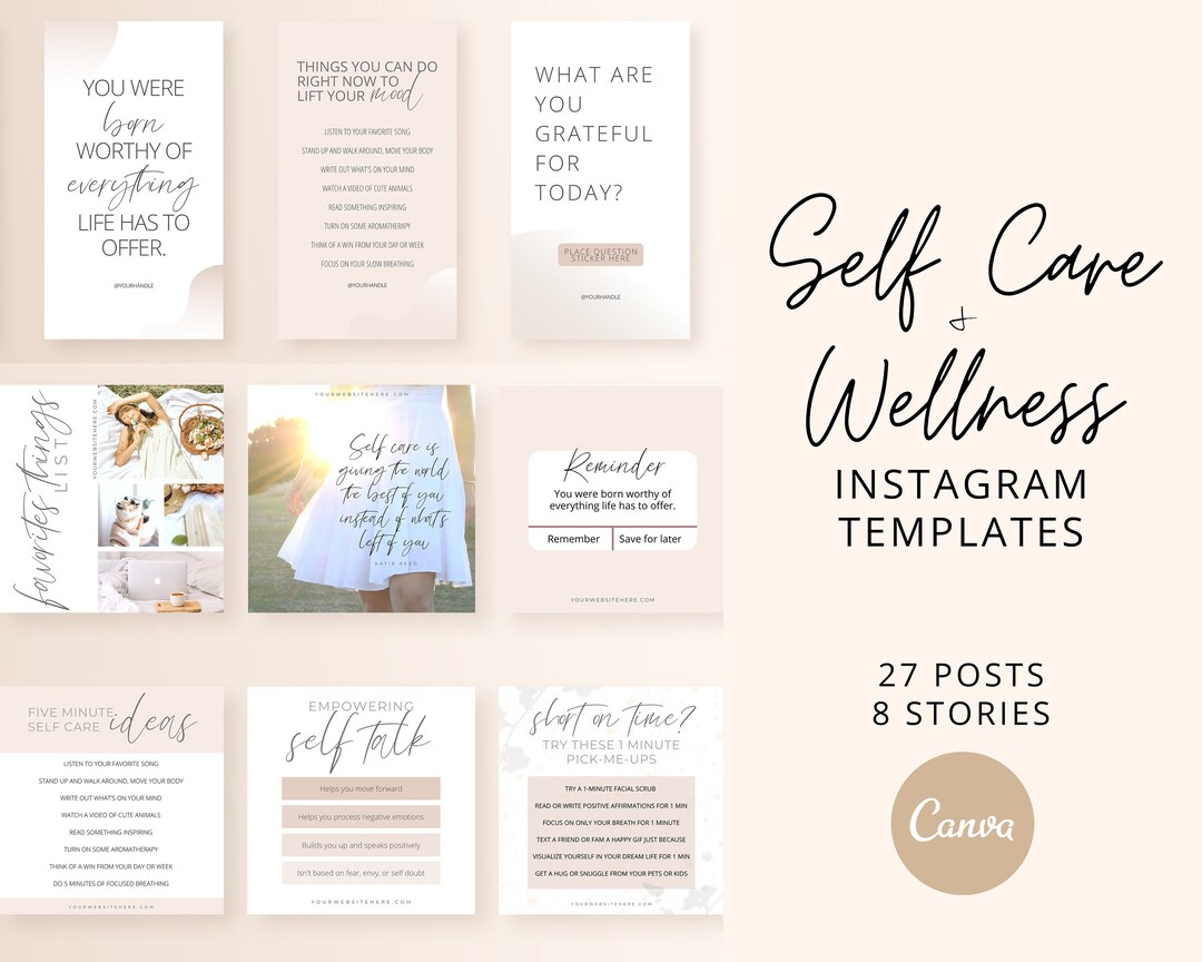 Self Care Instagram Templates Wellness Posts IG Wellness Etsy
