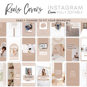 Reels Covers Templates, Neutral Beige Modern, Instagram Reels Thumbnails, IG Reels Canva Template, Editable Reel Covers Templates