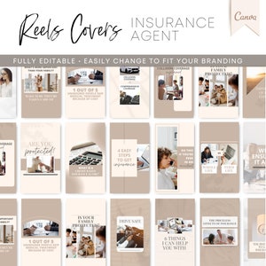 Insurance Reel Cover Templates, Insurance Agent Instagram Reels Covers Template, IG Reels Canva Thumbnails
