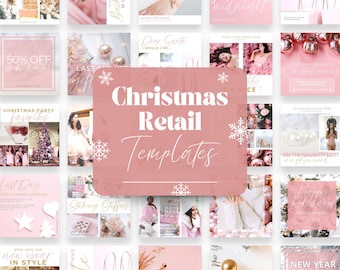 Pink Christmas Instagram Templates for Retail, Black Friday Insta Templates, Canva Holiday Shopping, Editable Retail Social Media Templates
