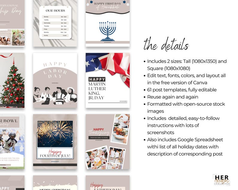 Holiday Instagram Posts | Social Media Marketing | Canva Editable Templates image 4