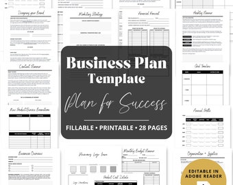 Plantilla de plan de negocios para pequeñas empresas: Planificador de inicio rellenable de 27 páginas (PDF)