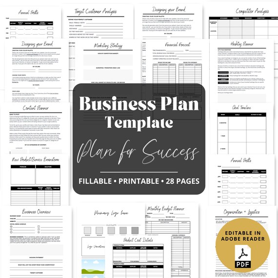 Small Business Plan Template: Fillable 27-Page Worksheet Start up Planner (PDF)