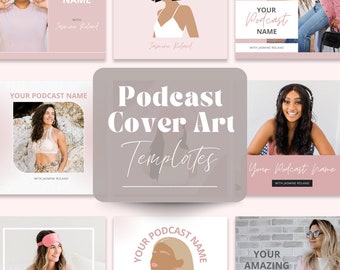 Feminine Podcast-Cover-Art-Vorlagen: Bearbeitbare Canva-Grafiken