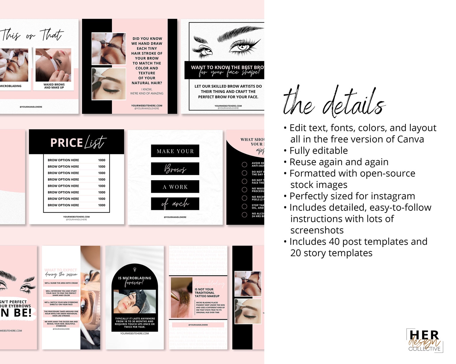 Brows Instagram Templates Microblading Posts IG Eyebrows - Etsy