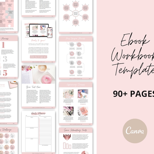 Feminine Workbook & Ebook Template: Canva Lead Magnet (93 Pages)