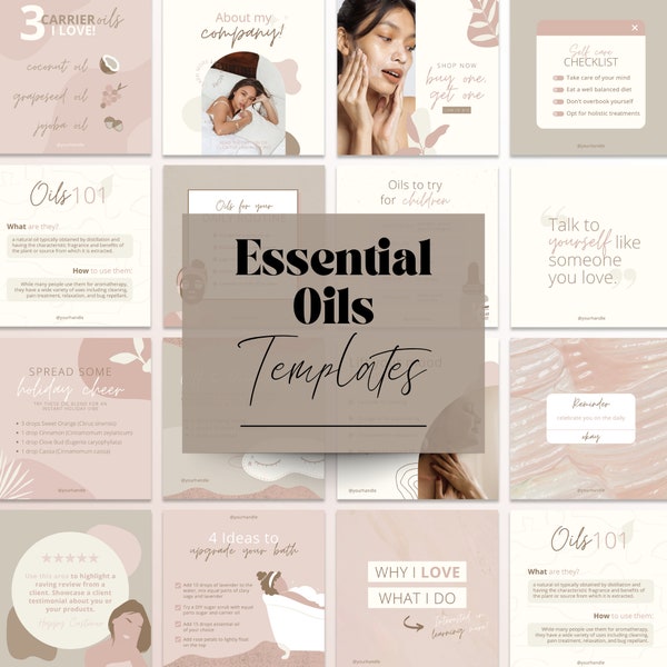 Essential Oils Instagram Templates, Oils Recipe Posts, IG Oils Canva Template, Editable Social Media Templates
