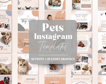 Modèles Instagram pour animaux de compagnie : réseaux sociaux pour chats et chiens dans une animalerie (modifiables via Canva)