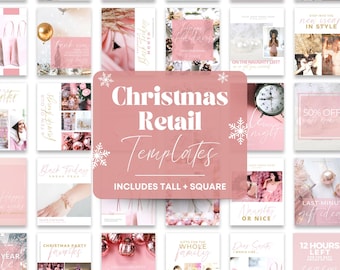 Pink Christmas Instagram Templates: Retail Social Media & Black Friday Shopping (Canva Editable)