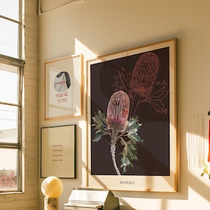 Banksia Flower Art Print Australian Native Botanical Illustration, Wildflower Wall Art, Modern Nature Home Decor, Unique Floral Poster