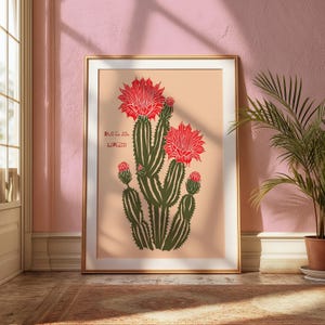 Kaktus Blume Kunstdruck - Bajo el Sol Florezco Spanische Wandkunst, Wüsten Botanisches Dekor, Südwestern Illustration, Blühender Kaktus Poster